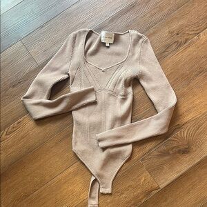 Pink Rose Tan Ribbed Bodysuit